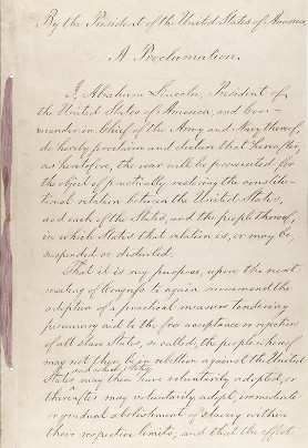 First page of the Preliminary Emancipation Proclamation (National Archives and Records Administration)