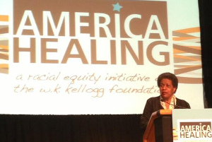 Myrlie Evers-Williams, speaking to attendees at the Kellogg Foundation's 2013 America Healing gathering