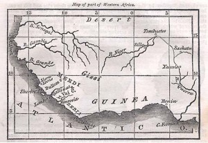 Historical map of west Africa, showing Lomboko and the Gallinas River