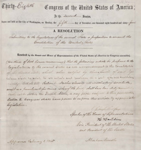 Resolution of U.S. Congress, proposing 13th Amendment to the states